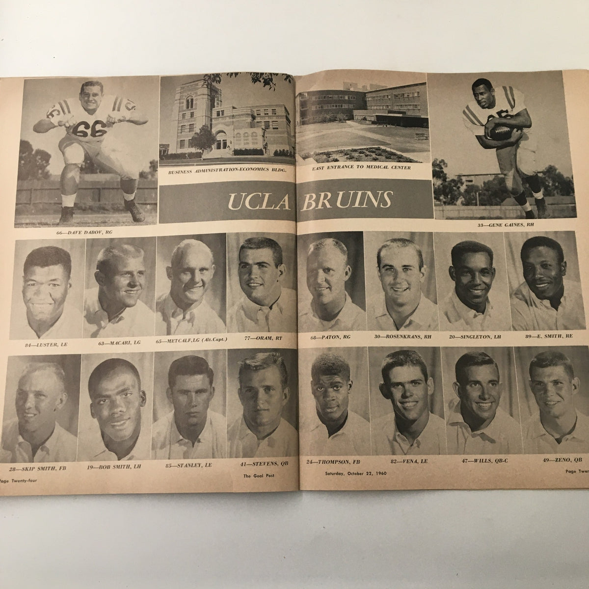 October 22 1960 NCAA Football Stanford Cardinal vs UCLA Bruins The Goal Post - Another UCLA Bruins team roster page showcasing player images and key details.