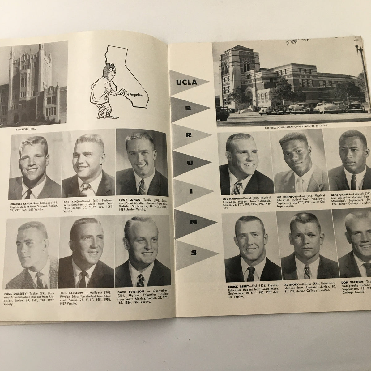 Roster page from the November 8, 1958 NCAA Football UCLA vs California The California Gridiron, featuring UCLA Bruins players and team information.