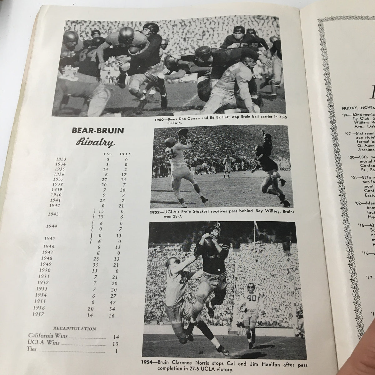 Historical overview of the UCLA vs California rivalry featured in 'The California Gridiron', illustrating key matches and outcomes leading to the November 8, 1958 NCAA Football game.