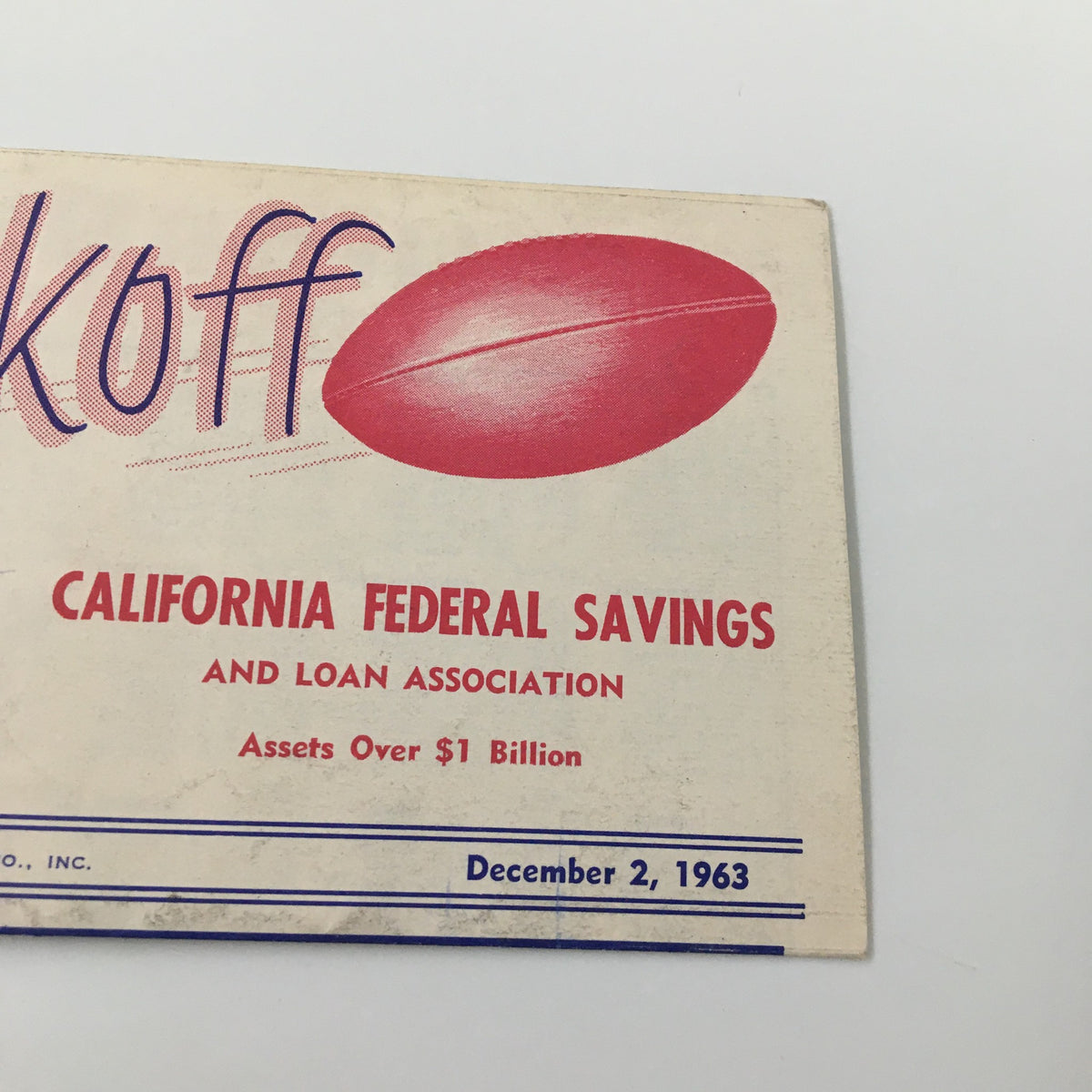 December 2 1963 NCAA Football USC Trojan Huddle The Kickoff Program cover featuring a red football graphic and California Federal Savings branding.