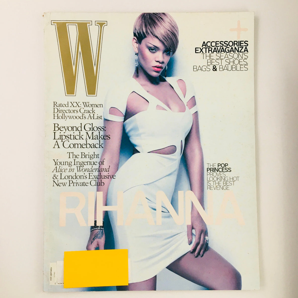 W Magazine February 2010 cover featuring Barbadian singer Rihanna in the Rated Chic issue, showcasing her stylish look with short hair, emphasizing her influence in music and fashion.