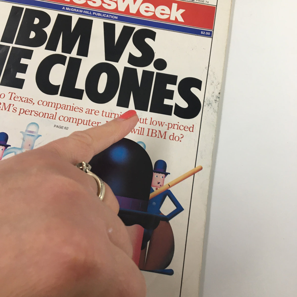 Cover of Business Week Magazine dated July 28, 1986 featuring the title 'IBM vs The Clones'. The cover highlights competition in the tech industry with a colorful illustration.