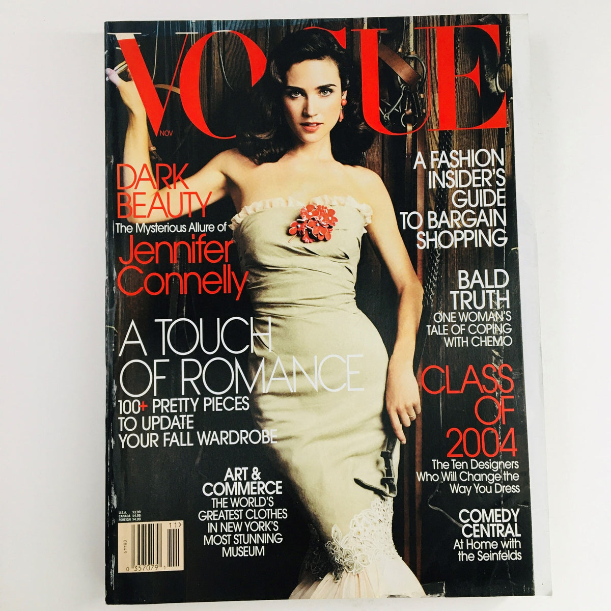 Cover of Vogue Magazine November 2004 featuring American actress Jennifer Connelly, showcasing early 2000s fashion and style trends.
