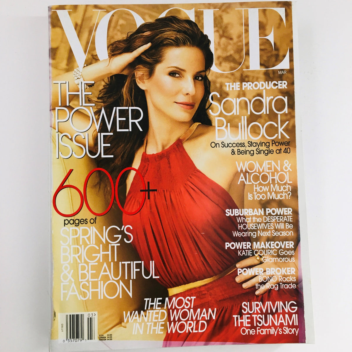 Vogue Magazine March 2005 featuring Sandra Bullock on the cover, themed 'The Power Issue', showcasing fashion and celebrity allure.