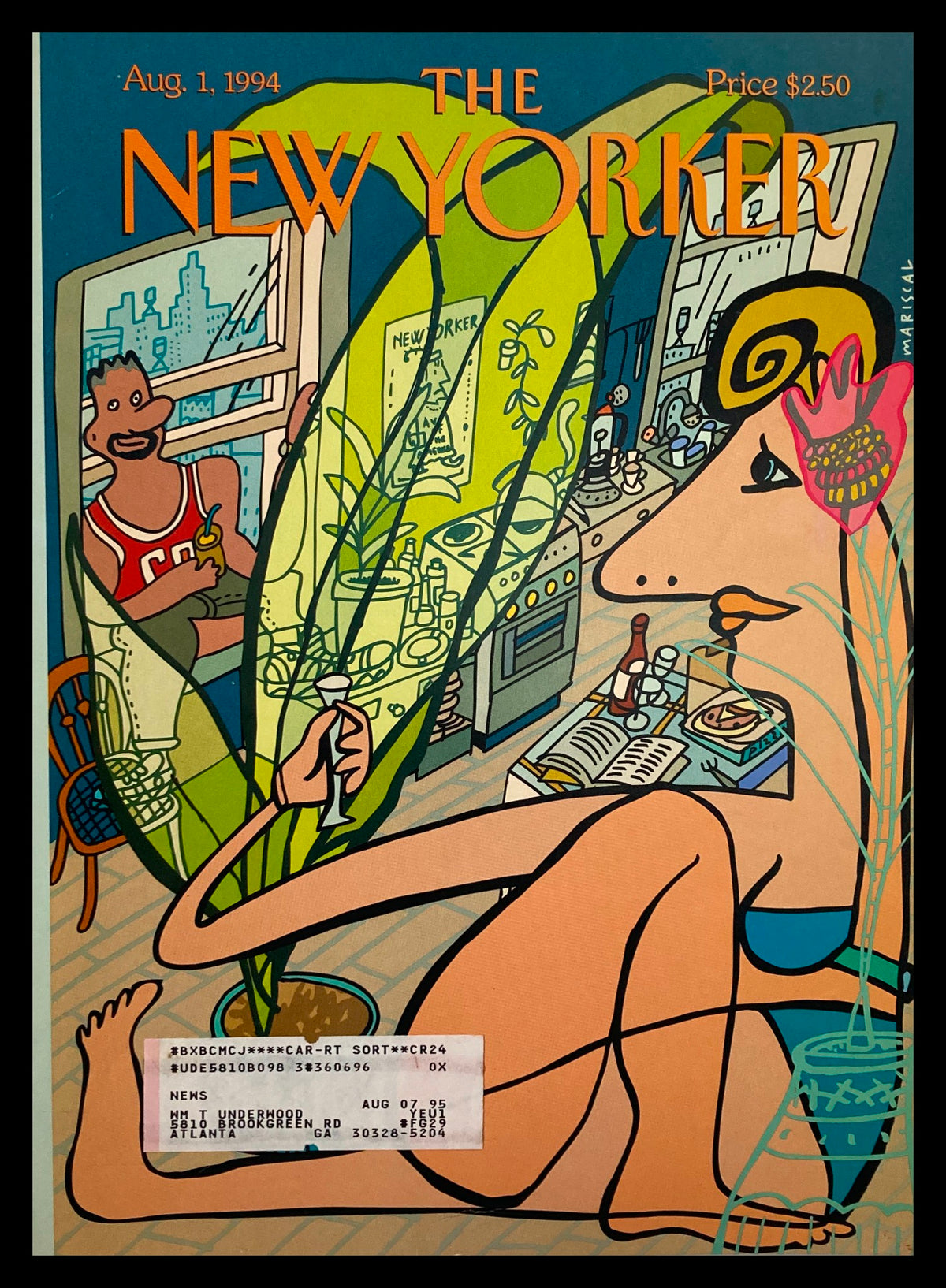 Cover of The New Yorker dated August 1, 1994, featuring the artwork 'Loft Life' by Javier Mariscal, showcasing a colorful depiction of urban living with plants and characters in a cozy loft setting.