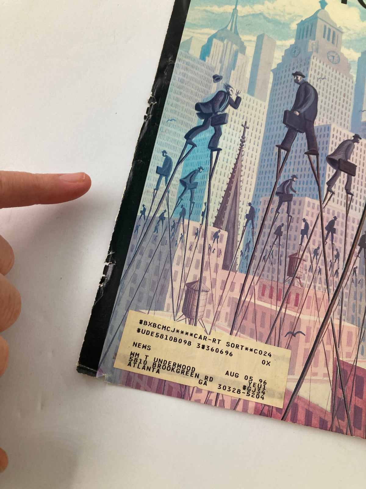 Close-up of COVER ONLY The New Yorker September 12 1994, highlighting the artwork 'Life at the Top' by Eric Drooker, featuring detailed cityscape and men on stilts.