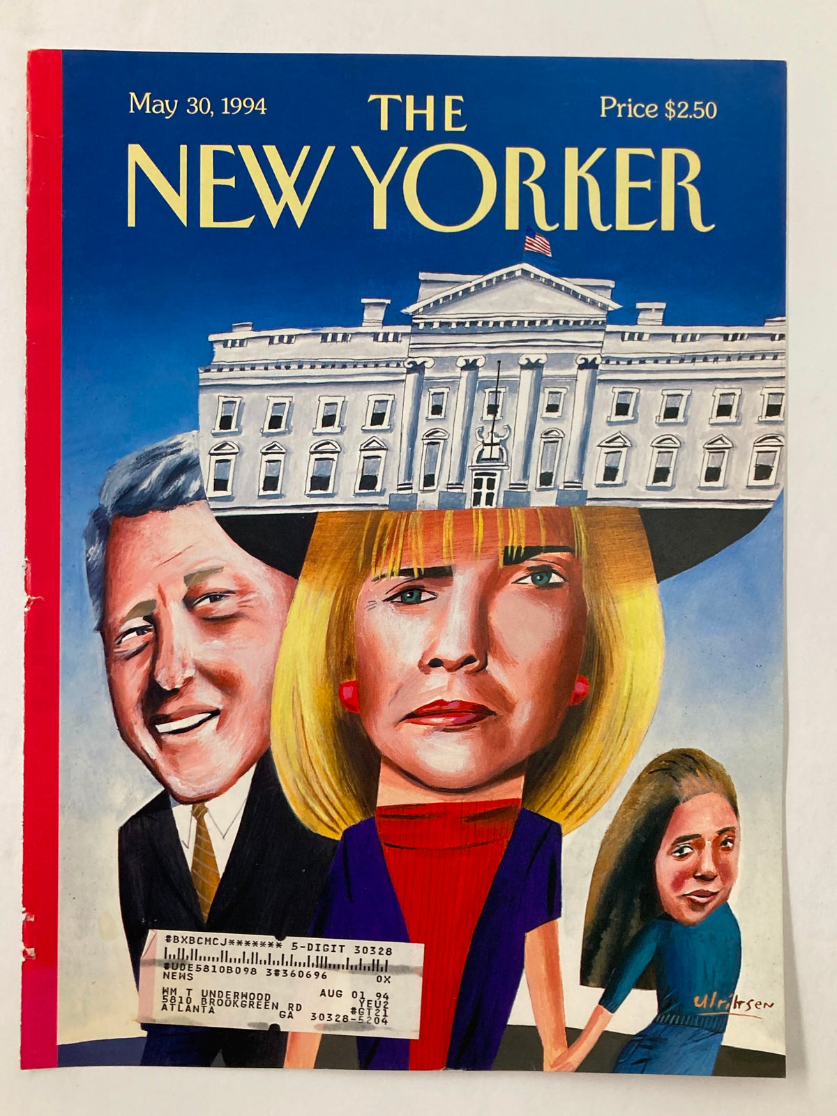 Cover of The New Yorker May 30 1994 The Clintons by Mark Ulriksen showcasing an artistic portrayal of the Clintons, accompanied by the iconic White House imagery.