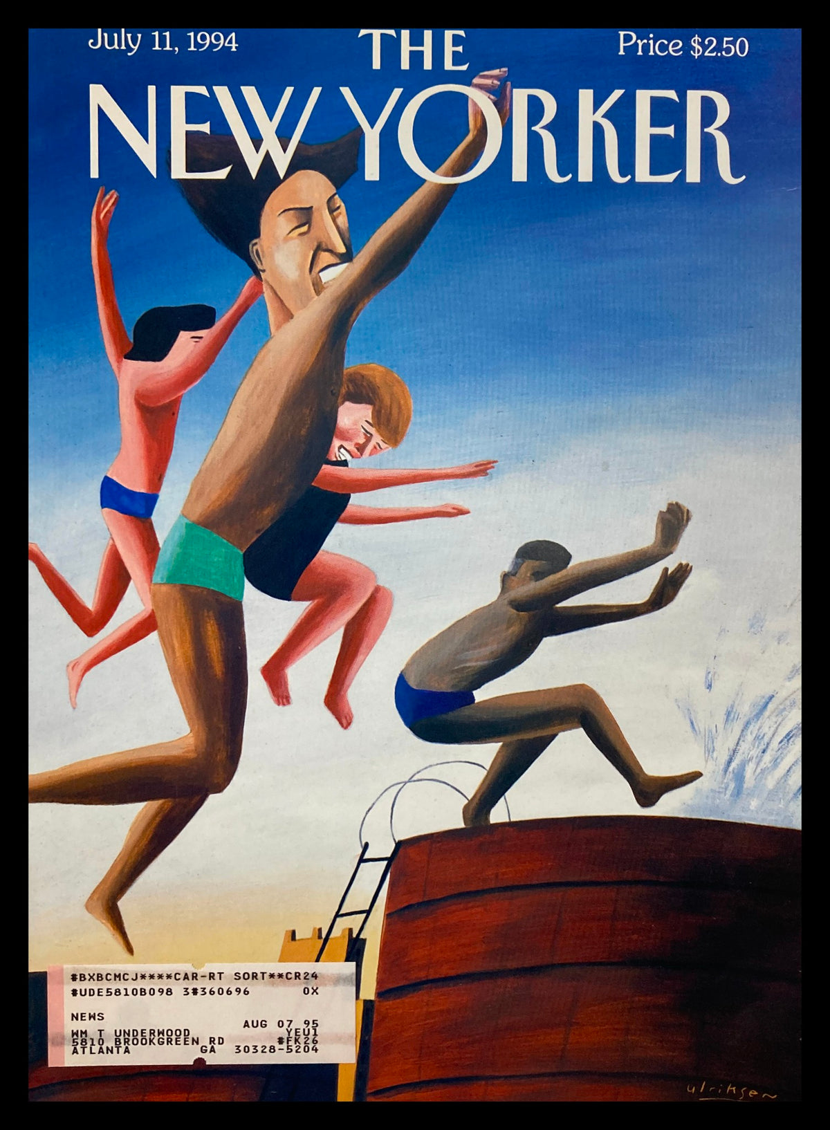 Cover of The New Yorker magazine from July 11, 1994, featuring the artwork titled The Big Splash by Mark Ulriksen, depicting playful children diving from a platform into water.