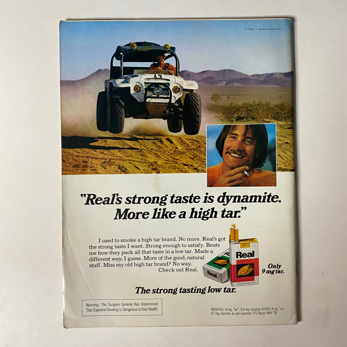 Vintage advertisement featuring a rugged off-road vehicle and the tagline 'Real's strong taste is dynamite. More like a high tar.' related to Esquire Magazine September 26, 1978 NATO's General Alexander Haig.