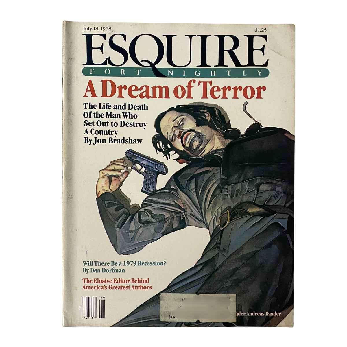 Esquire Magazine July 18, 1978 cover featuring a dramatic illustration related to the article on terrorist Andreas Baader, titled 'A Dream of Terror', capturing the complexities of 1970s European terrorism.