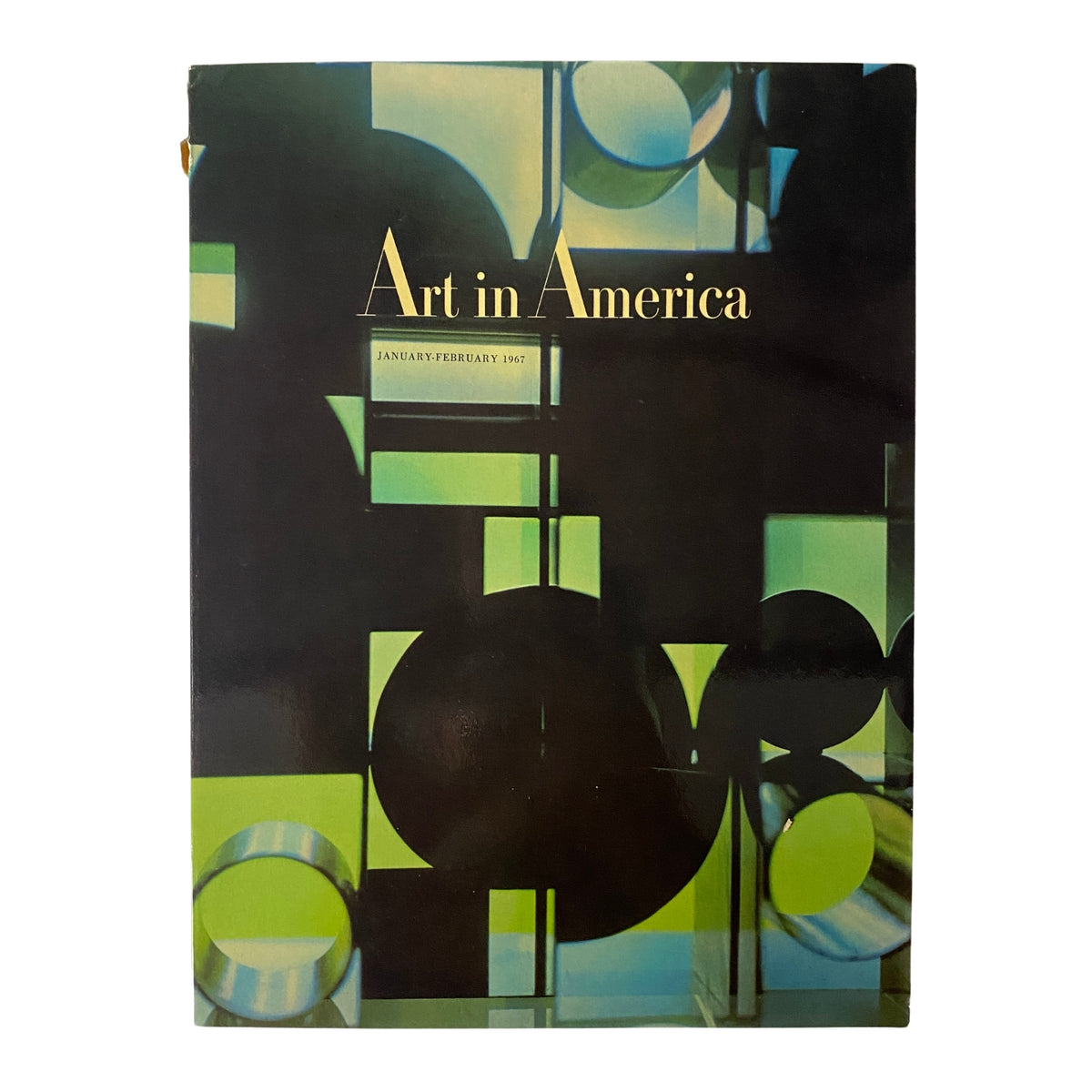 Art in America Magazine January-February 1967 cover featuring vibrant geometric shapes and colors, highlighting the issue's focus on Louise Nevelson's work 'Atmosphere and Environment X'.