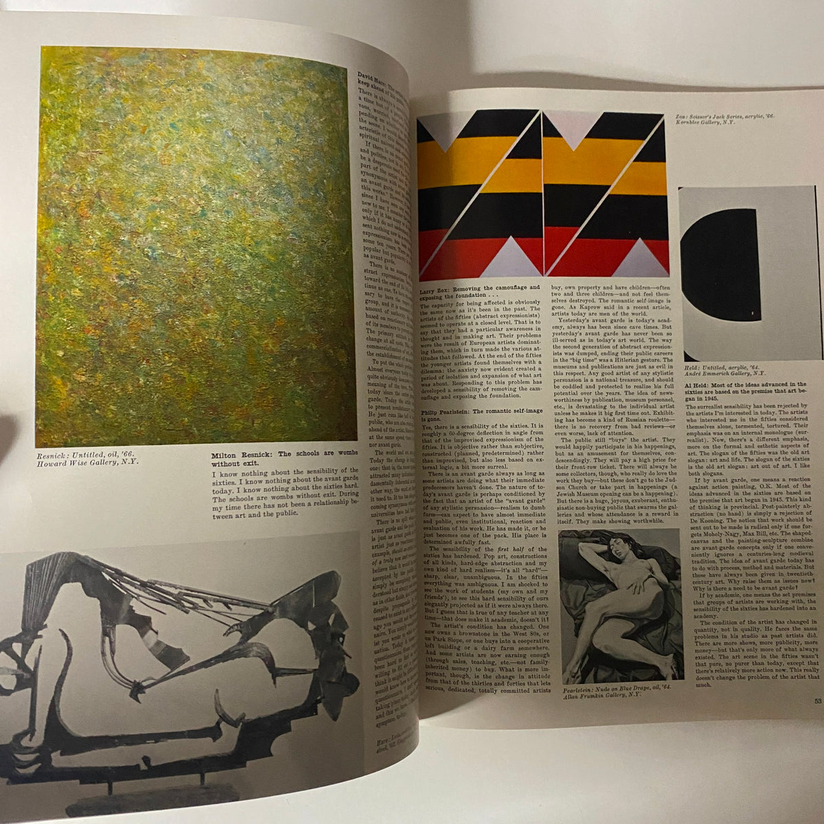 Art in America Magazine January 1967 showcasing artistic works, featuring a painting by Milton Resnick titled 'Untitled' and discussions about notable artists in mid-century American art.