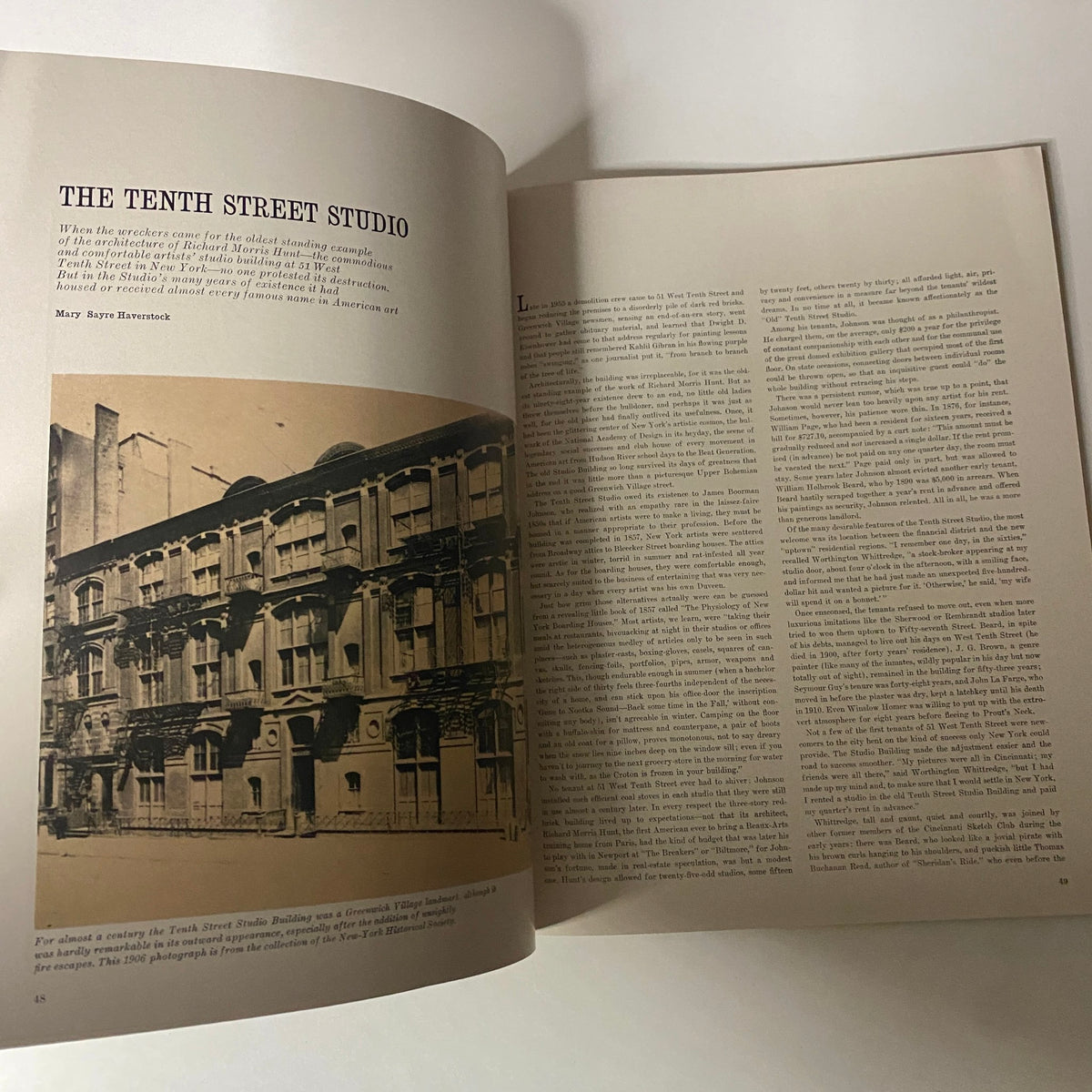 Interior page of Art in America Magazine September 1966 featuring the article 'The Tenth Street Studio' with historic photography and text discussing the role of the studio in American art history.