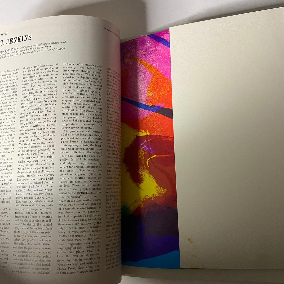 Interior page from 'Art in America Magazine' January 1970 showcasing a colorful artistic design, reflecting the vibrant art trends of the era.
