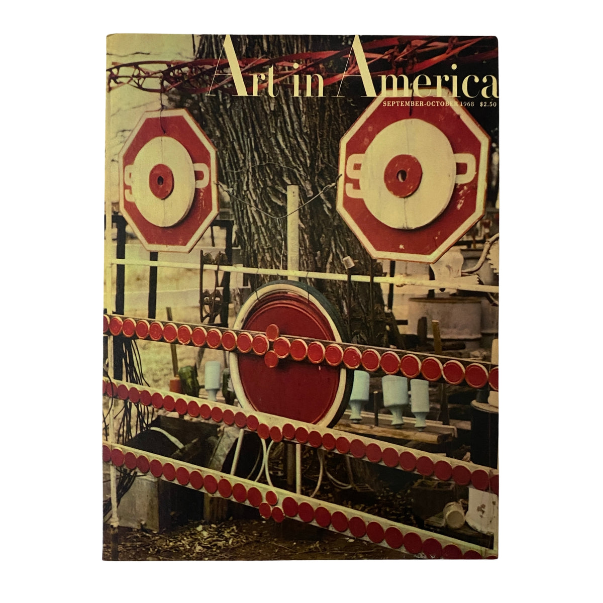 Art in America Magazine September 1968 cover featuring Dave Woods' unique assemblage art that incorporates various materials.
