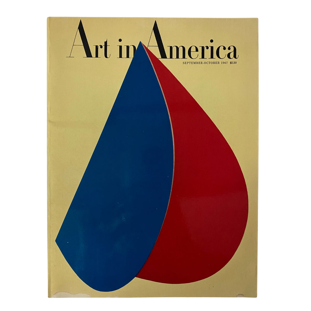 Cover of Art in America Magazine September 1967 featuring Ellsworth Kelly's Red-Blue Rocker with vibrant red and blue shapes on a beige background.