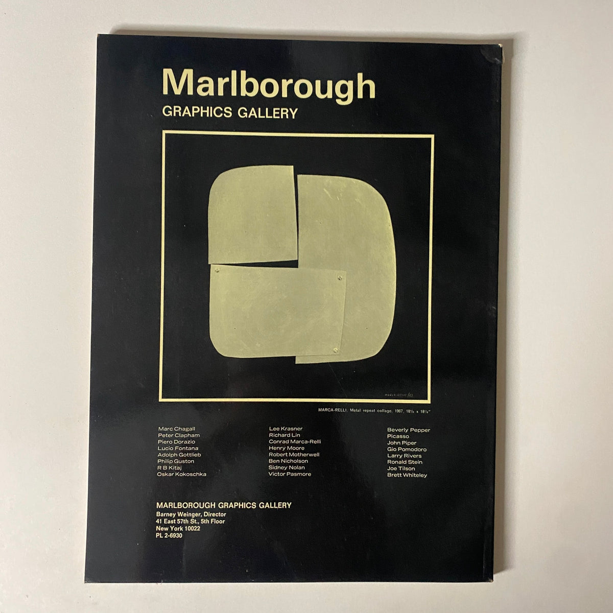 Back cover of Art in America Magazine July 1968 showing Marlborough Graphics Gallery promotional material.