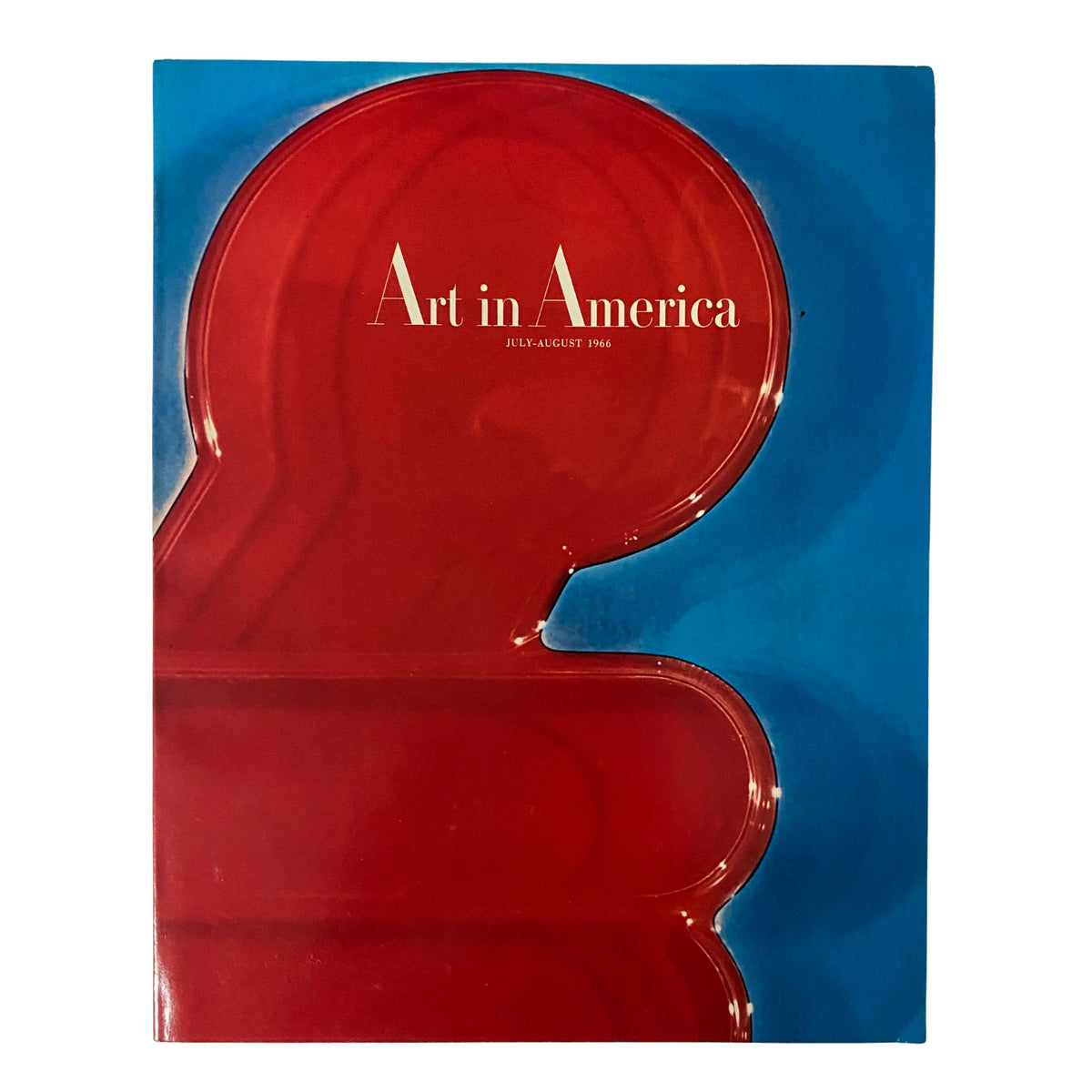 Cover of Art in America Magazine July 1966 featuring a vibrant design with a large red shape against a blue background.