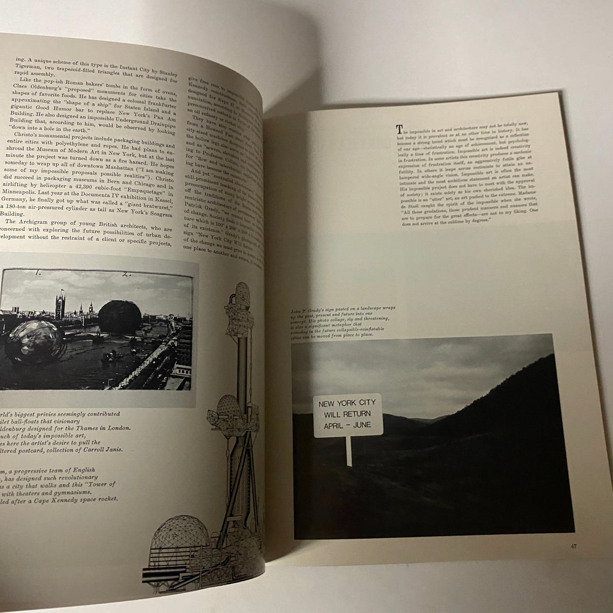 Interior view of Art in America Magazine May 1969, illustrating a discussion on architectural concepts and artistic challenges.