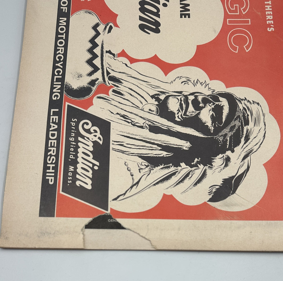 Cover detail of Cycle Magazine May 1956, showcasing an illustration related to the Indian Motorcycle brand. Title: Cycle Magazine May 1956 Daytona Issue Gibson Wins Indian Trail Blazer.