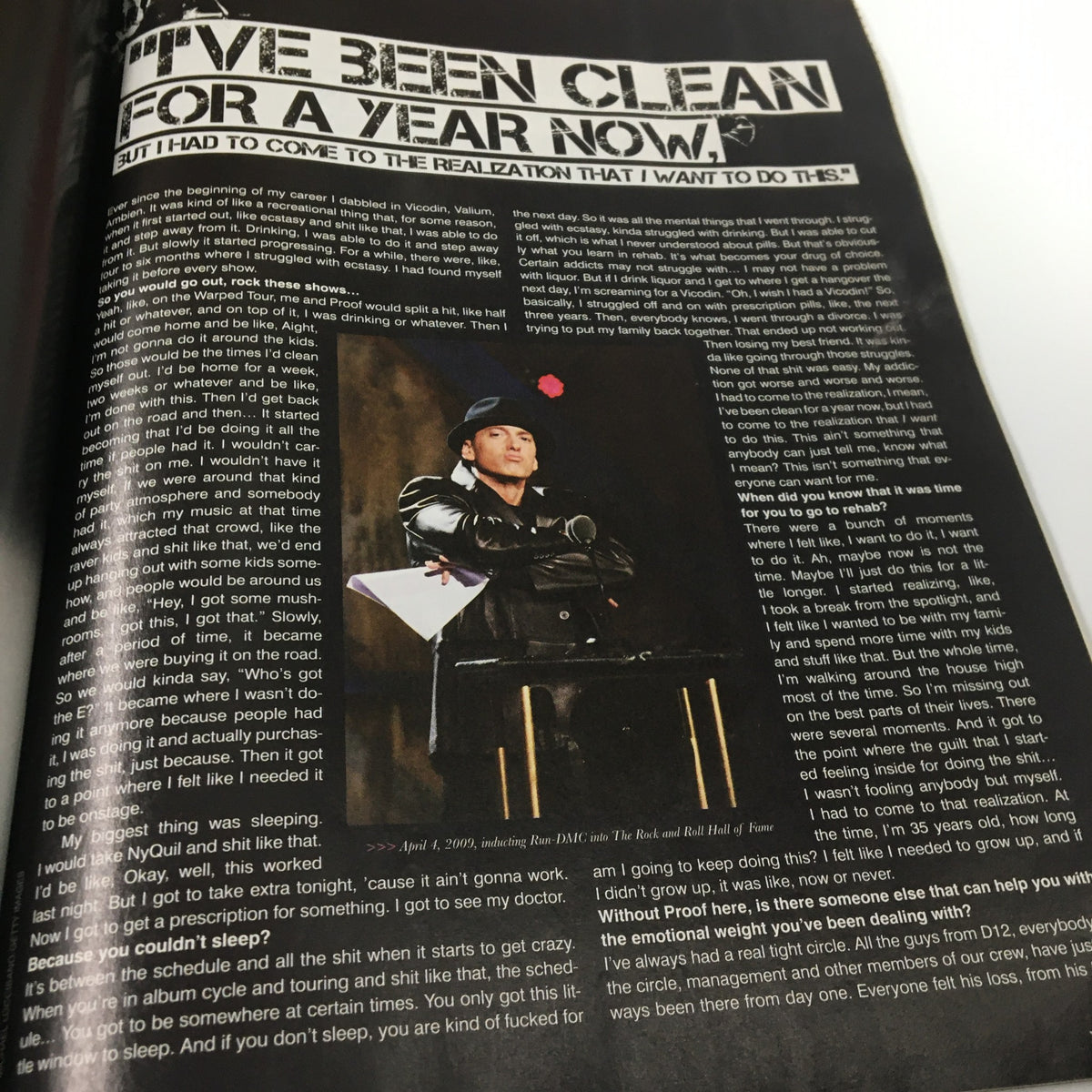 Inside page of XXL Magazine June 2009 featuring an exclusive interview with Eminem discussing his journey and music career.