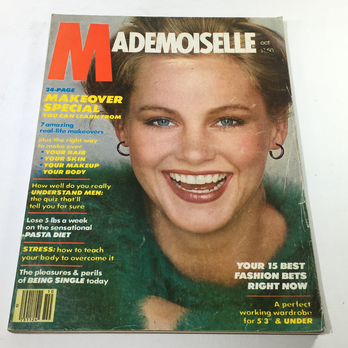 VTG Mademoiselle Magazine: October 1979 - Cover Image featuring a smiling model with bright blue eyes, promoting a makeover special and beauty tips, showcasing vintage fashion and beauty culture of the late '70s.