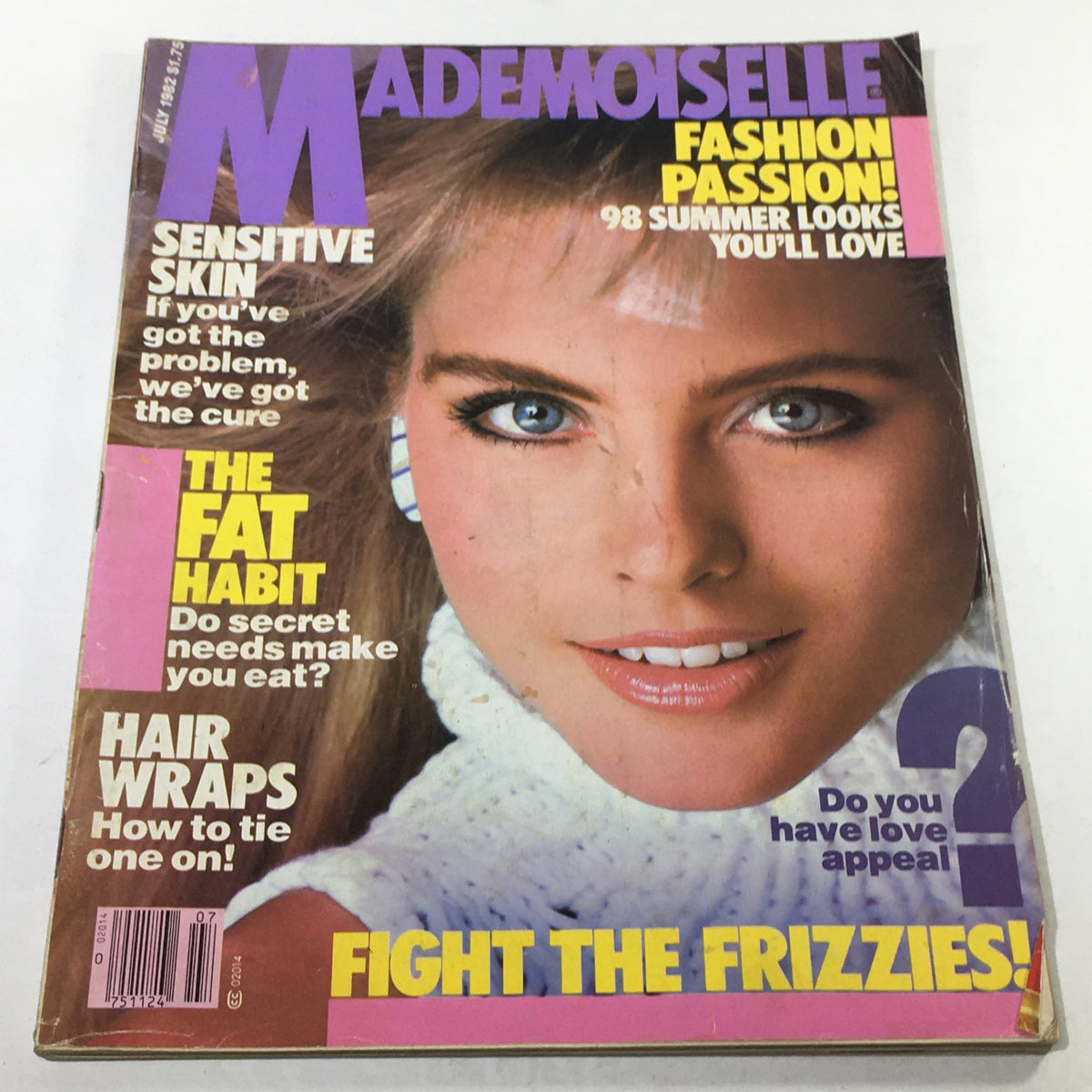 Cover of VTG Mademoiselle Magazine from July 1982 featuring Kim Alexis, showcasing vibrant colors and fashion headlines.