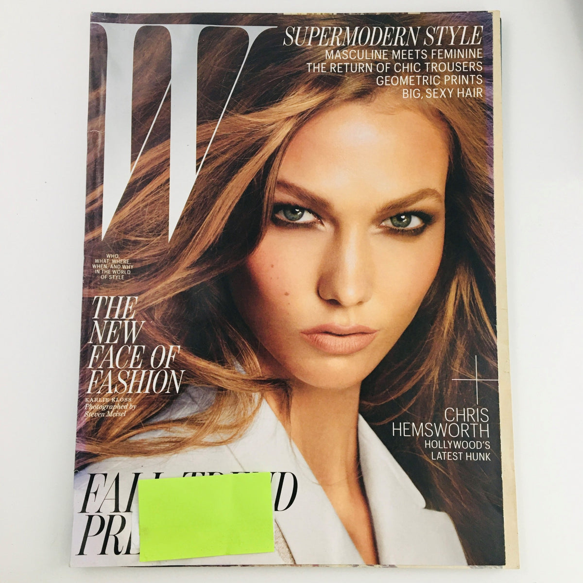 W Magazine July 2012 cover featuring American fashion model Karlie Kloss, highlighting the Fall Trend Preview with themes of supermodern style and masculine meets feminine fashion.