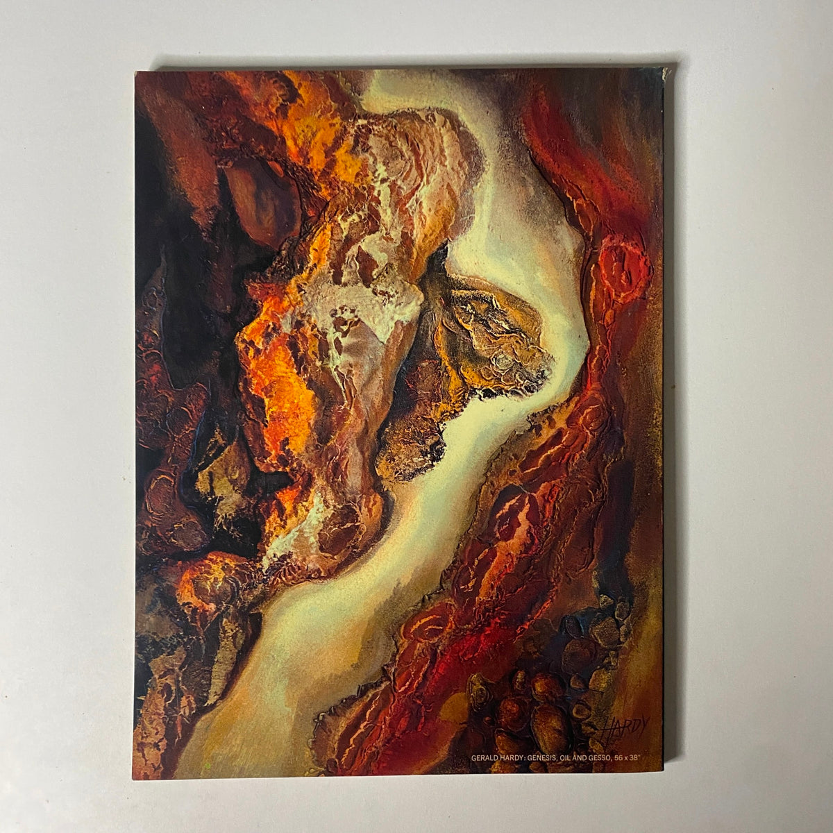 Artwork featured in Art in America Magazine May 1968, titled 'Genesis' by Gerald Hardy, displaying rich colors and textures.