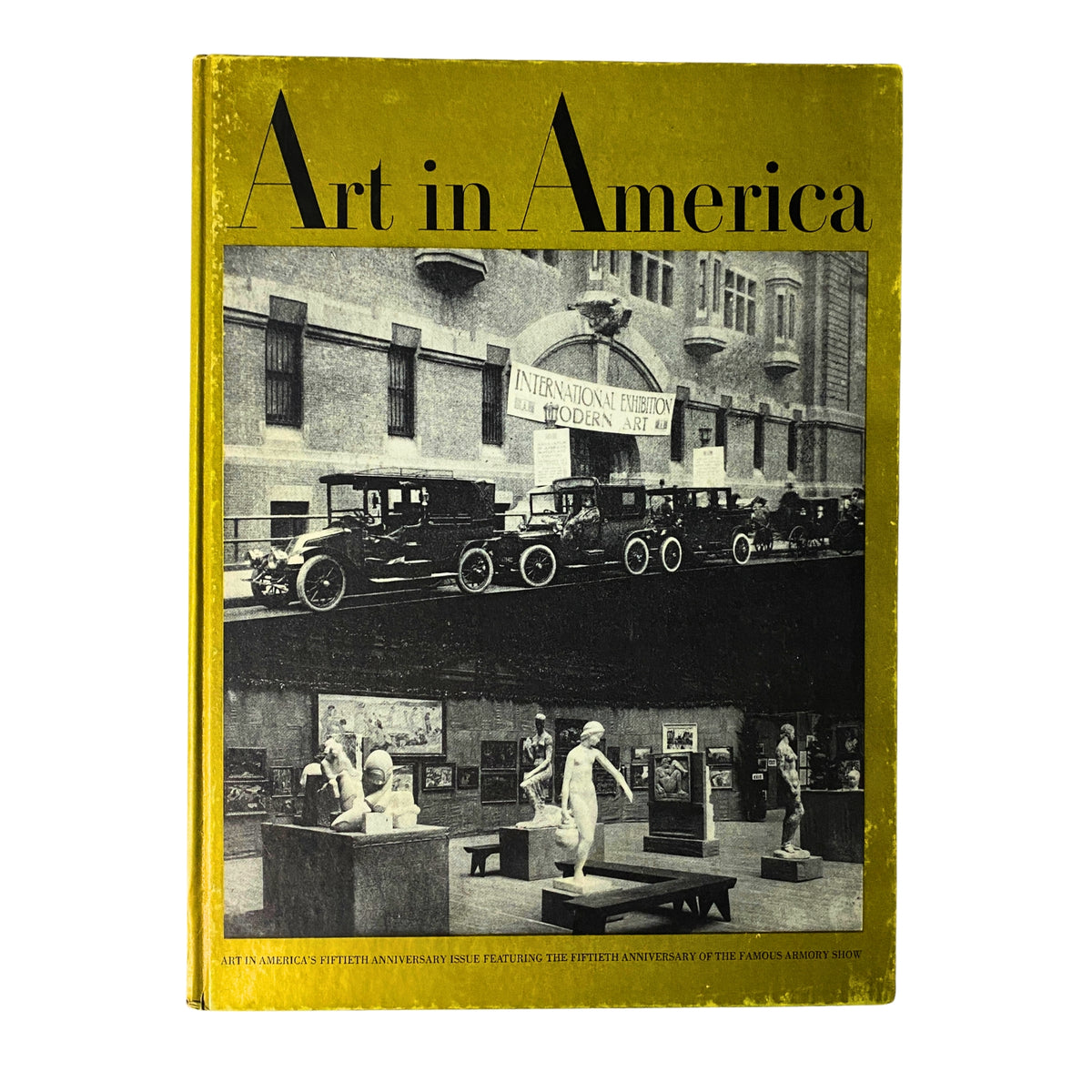 Cover of Art in America Magazine No. 1, 1963 featuring a historic photo of the International Exhibition of Modern Art and vintage cars, commemorating the fiftieth anniversary of the Armory Show.