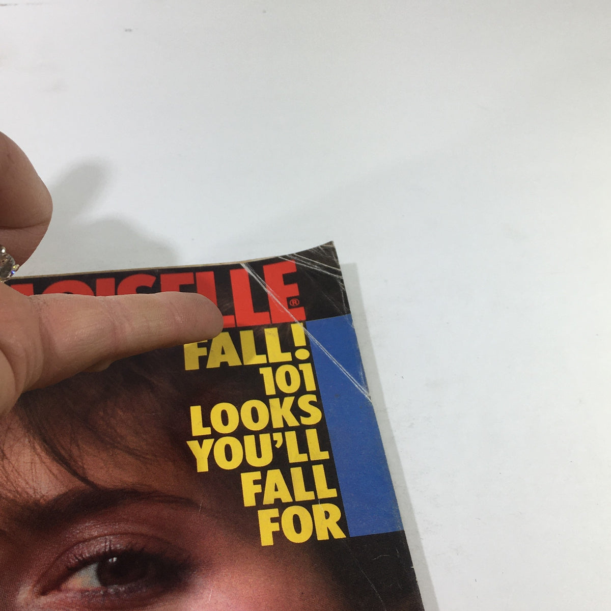 Cover of VTG Mademoiselle Magazine: September 1982 featuring bold text 'FALL! 101 LOOKS YOU'LL FALL FOR' and a close-up of eye makeup, showcasing 80s fashion influence.