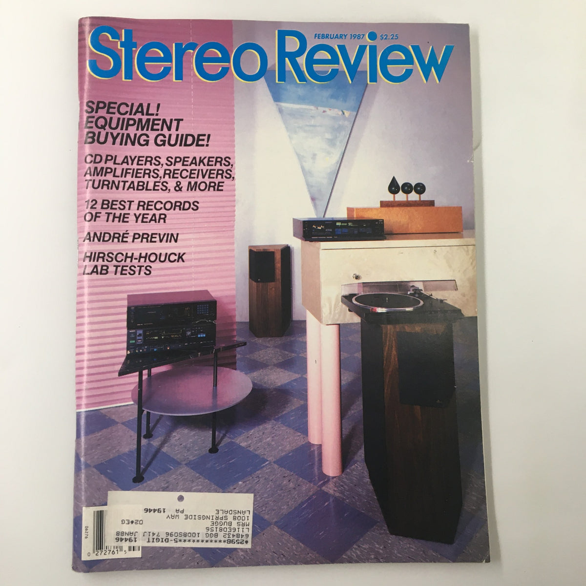 Cover of Stereo Review Magazine February 1987 featuring the Sony STR-800 Audio/Video Receiver, highlighting key articles and vintage audio equipment.