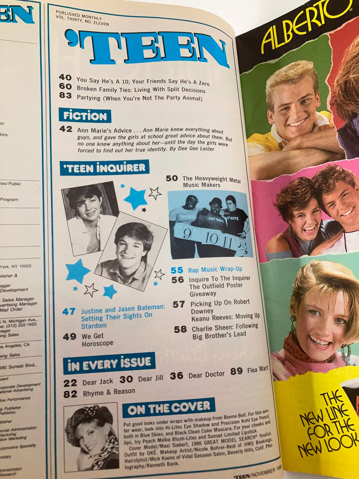 Another interior page of VTG Teen Magazine November 1986 featuring articles and sections on pop culture and celebrity features.