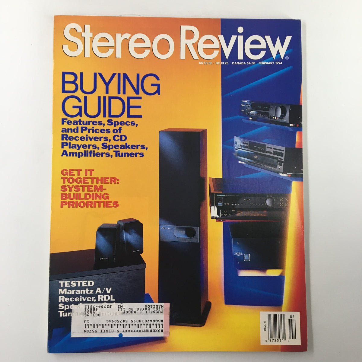 Cover of Stereo Review Magazine February 1994 featuring the article 'Get It Together: System-Building Priorities' and a Buying Guide for audio equipment.