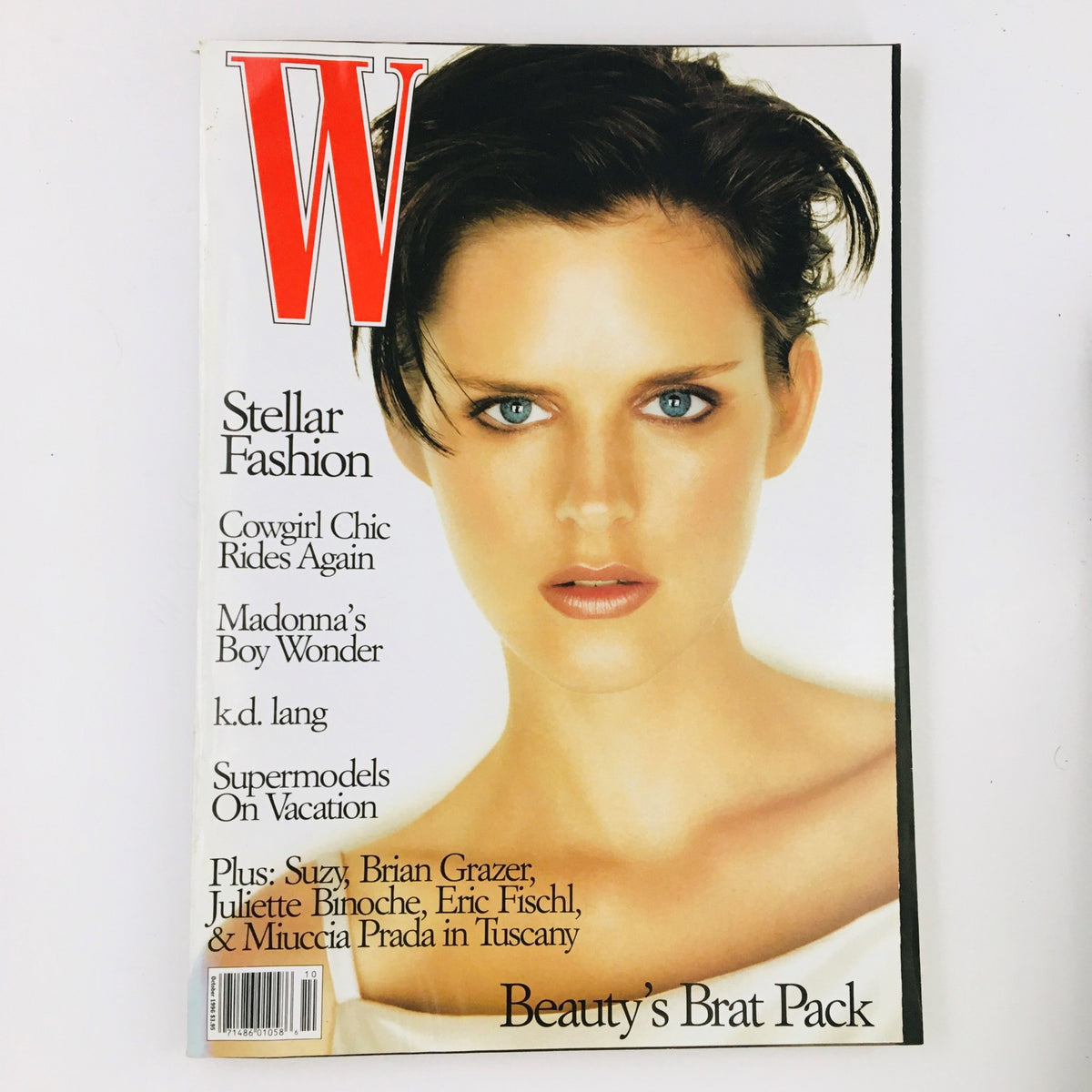 W Magazine October 1996 featuring British model Stella Tennant on the cover, showcasing 'Stellar Fashion' in a vintage magazine that highlights 90s fashion trends and avant-garde designs.