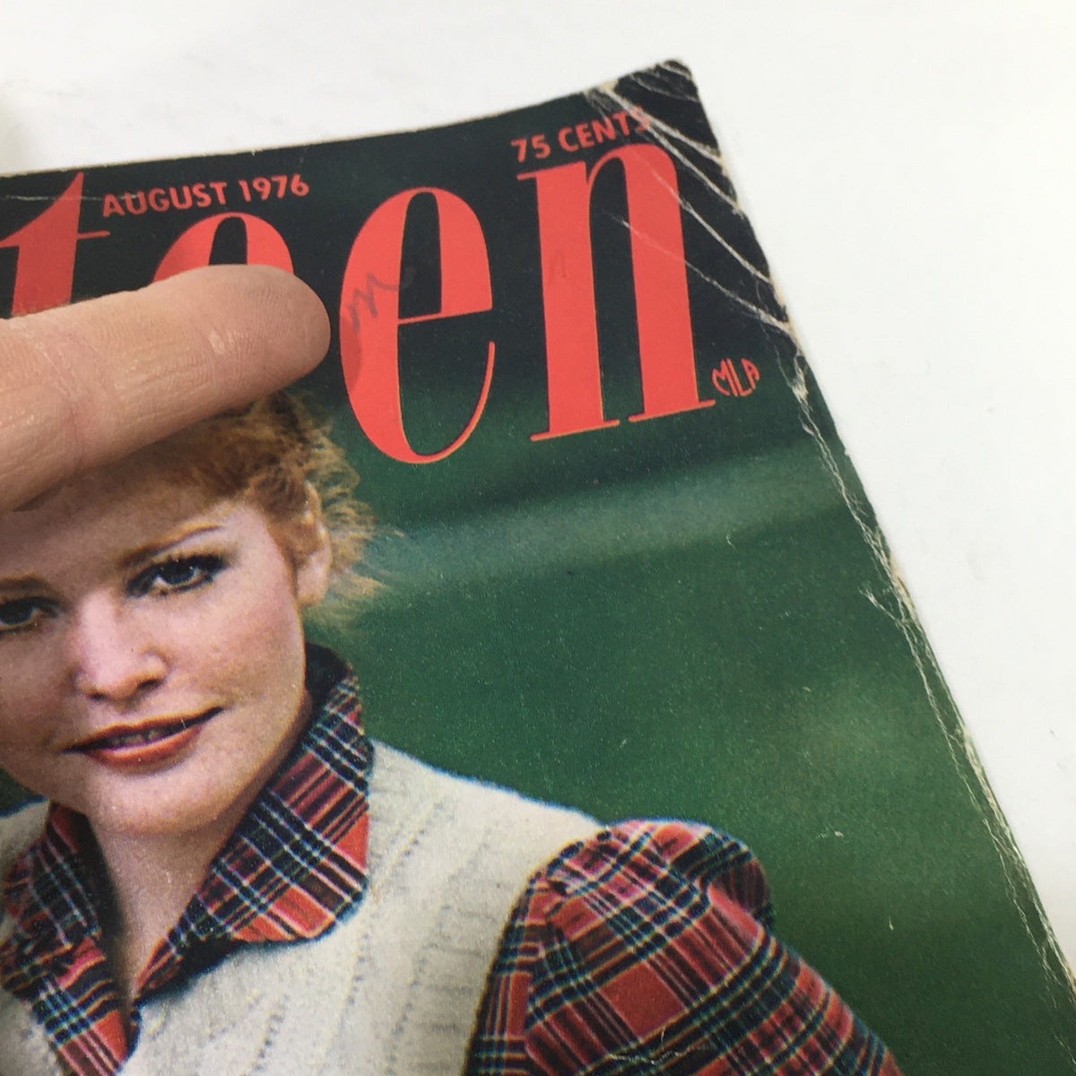 Close-up of Seventeen Magazine August 1976 cover highlighting Margie Swearingen, emphasizing the magazine title and vintage design.
