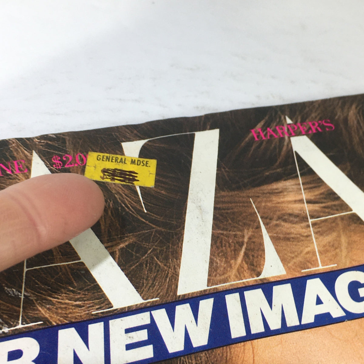 Close-up of the top corner of the VTG Bazaar Magazine: June 1984 showing the price label and detail of the magazine cover design.