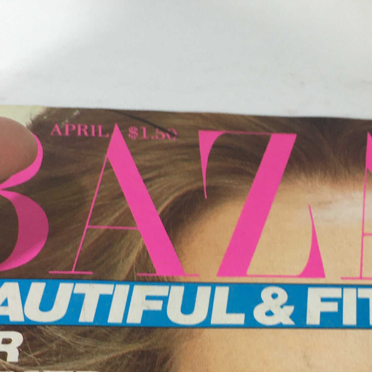 Another close-up detail of the VTG Bazaar Magazine: April 1981 cover, focusing on the month and price, highlighting the magazine's features.