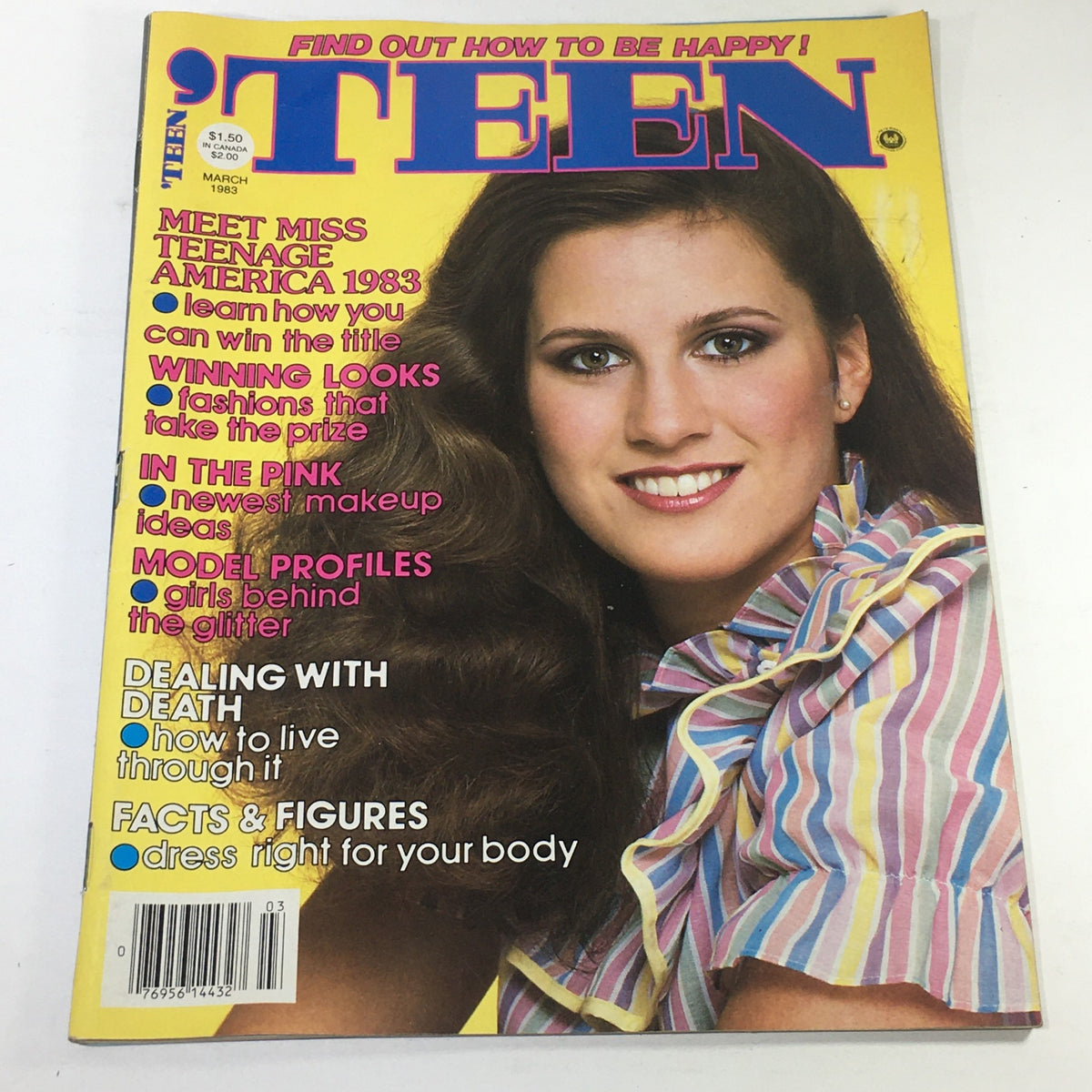 VTG Teen Magazine: March 1983 featuring a colorful cover with the title 'TEEN' and a portrait of Kelly Jerles, showcasing popular 1980s fashion and trends.