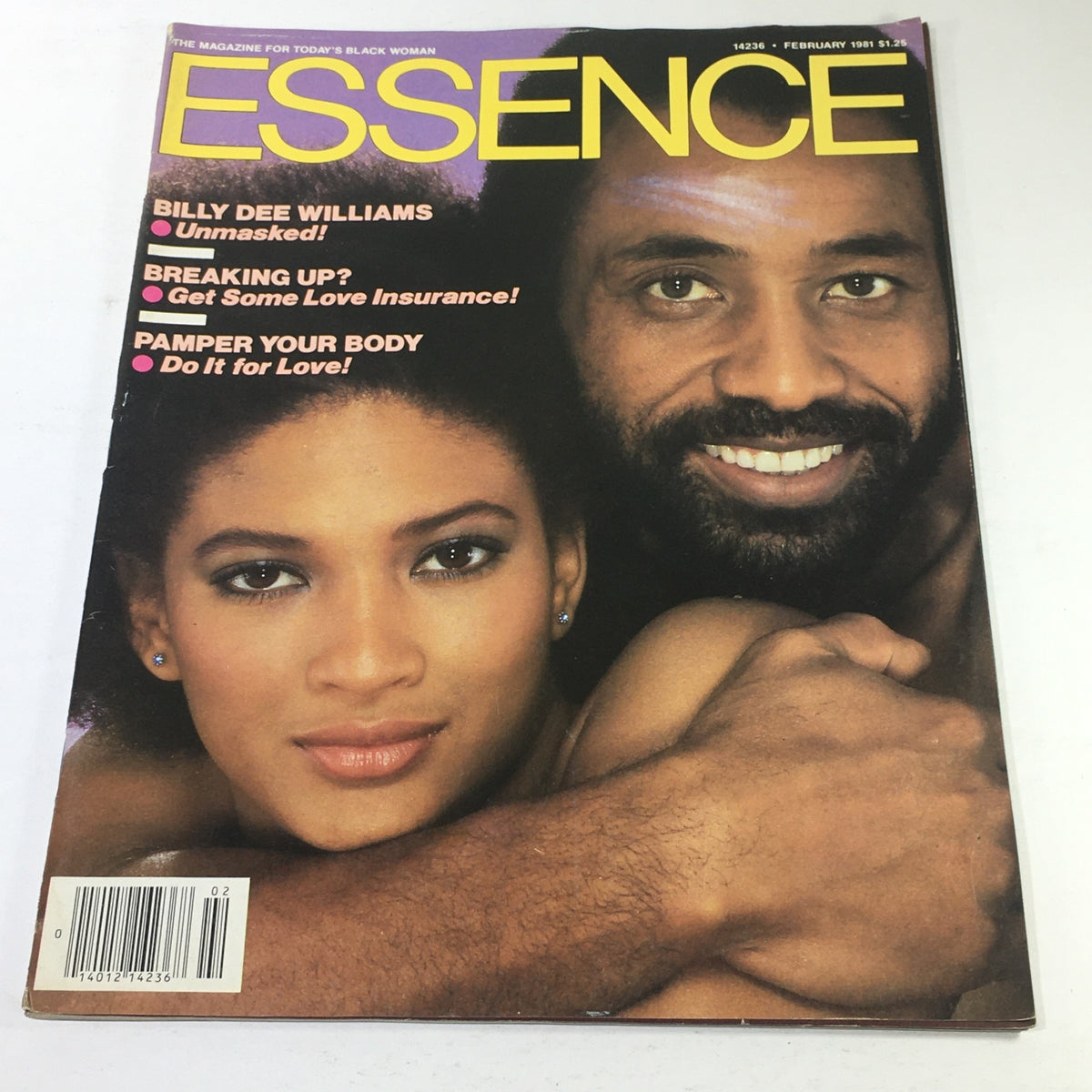 Essence Magazine February 1981 featuring the iconic Cosby cover, showcasing Black love, with a couple embracing on the front cover. Vintage collectible from Original Magazines.