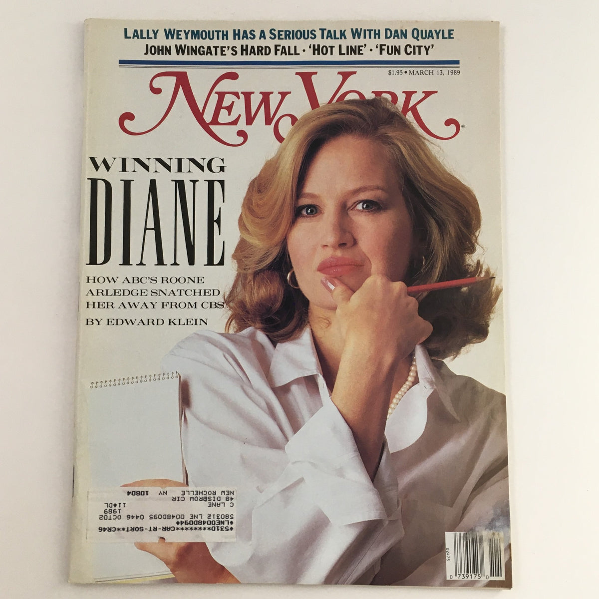 Cover of New York Magazine dated March 13, 1989, featuring broadcaster Diane Sawyer with the title 'Winning Diane' and highlighting her influential media presence.