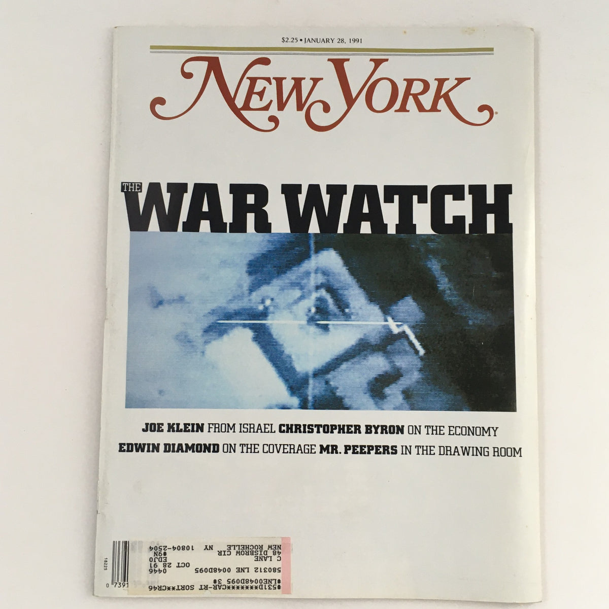 Cover of New York Magazine dated January 28, 1991 featuring the headline 'The War Watch' with contributions from Joe Klein, Christopher Byron, and Edwin Diamond.