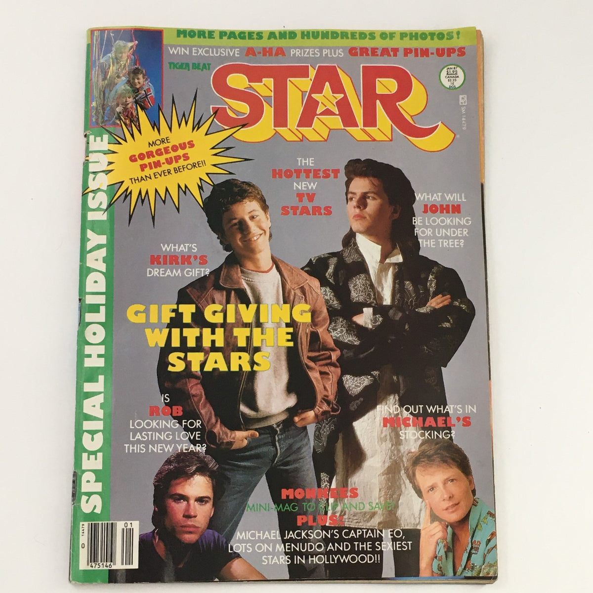 Cover of Tiger Beat Star Magazine January 1987 featuring Pat Petersen and John Taylor from Duran Duran, highlighting popular TV stars and holiday gift ideas.