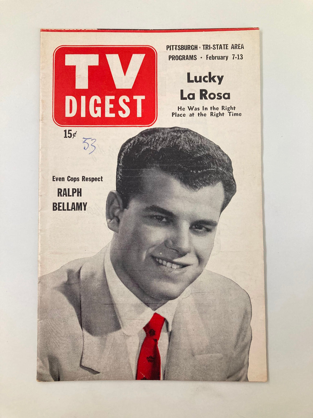 Cover of TV Digest Magazine from February 7, 1953 featuring Ralph Bellamy, Pittsburgh/Tri-State Edition, showcasing vintage television history.