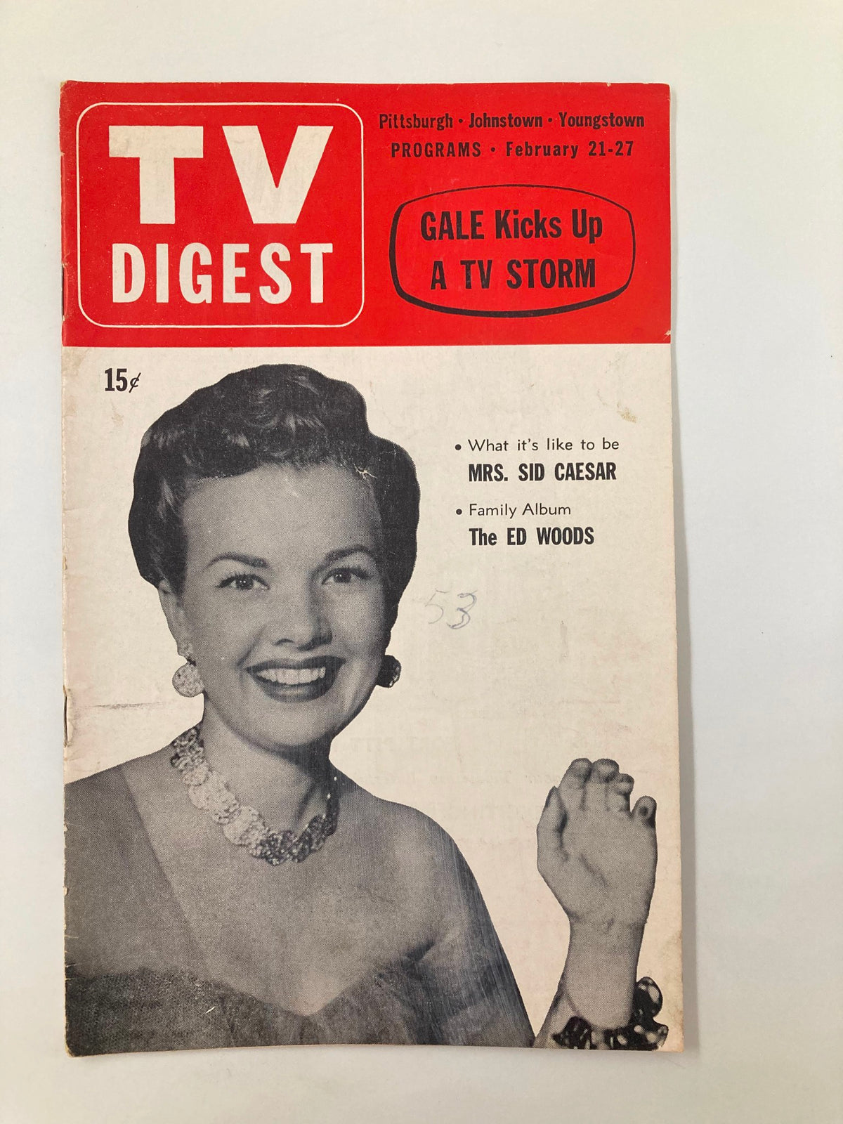 TV Digest Magazine from February 21, 1953 featuring the Pittsburgh/Tri-State Edition, showcasing an attractive cover design with an illustration of a smiling woman wearing jewelry, highlighting TV programs for the week.