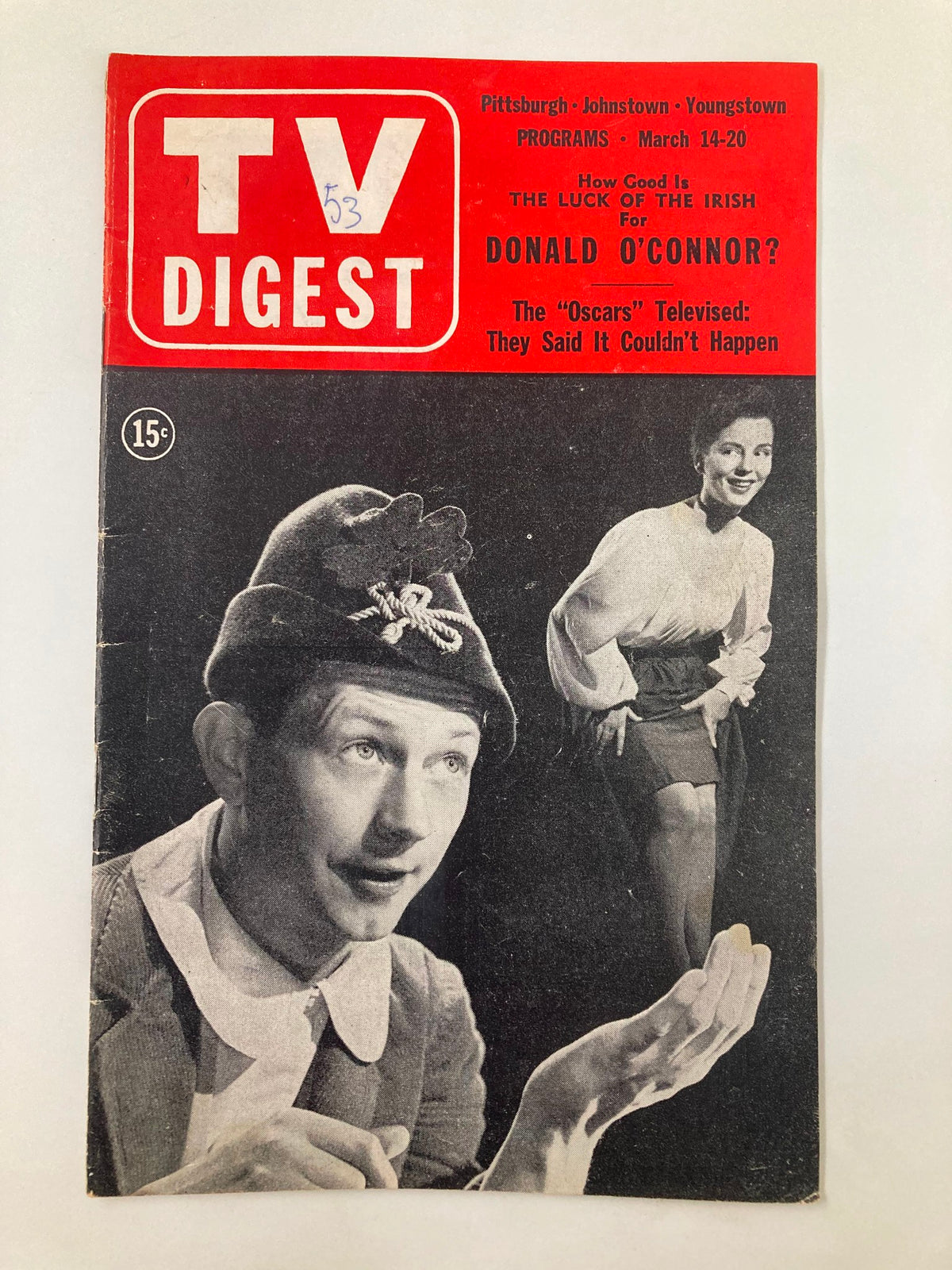 Cover of TV Digest Magazine from March 14, 1953 featuring Donald O'Connor, showcasing the Pittsburgh/Tri-State programs with an image highlighting classic entertainment of the era.