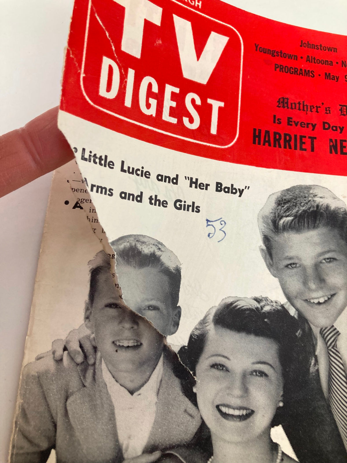 Cover of TV Digest Magazine, May 9, 1953 edition featuring Harriet Nelson, showcasing vintage design and a glimpse of mid-20th-century television.