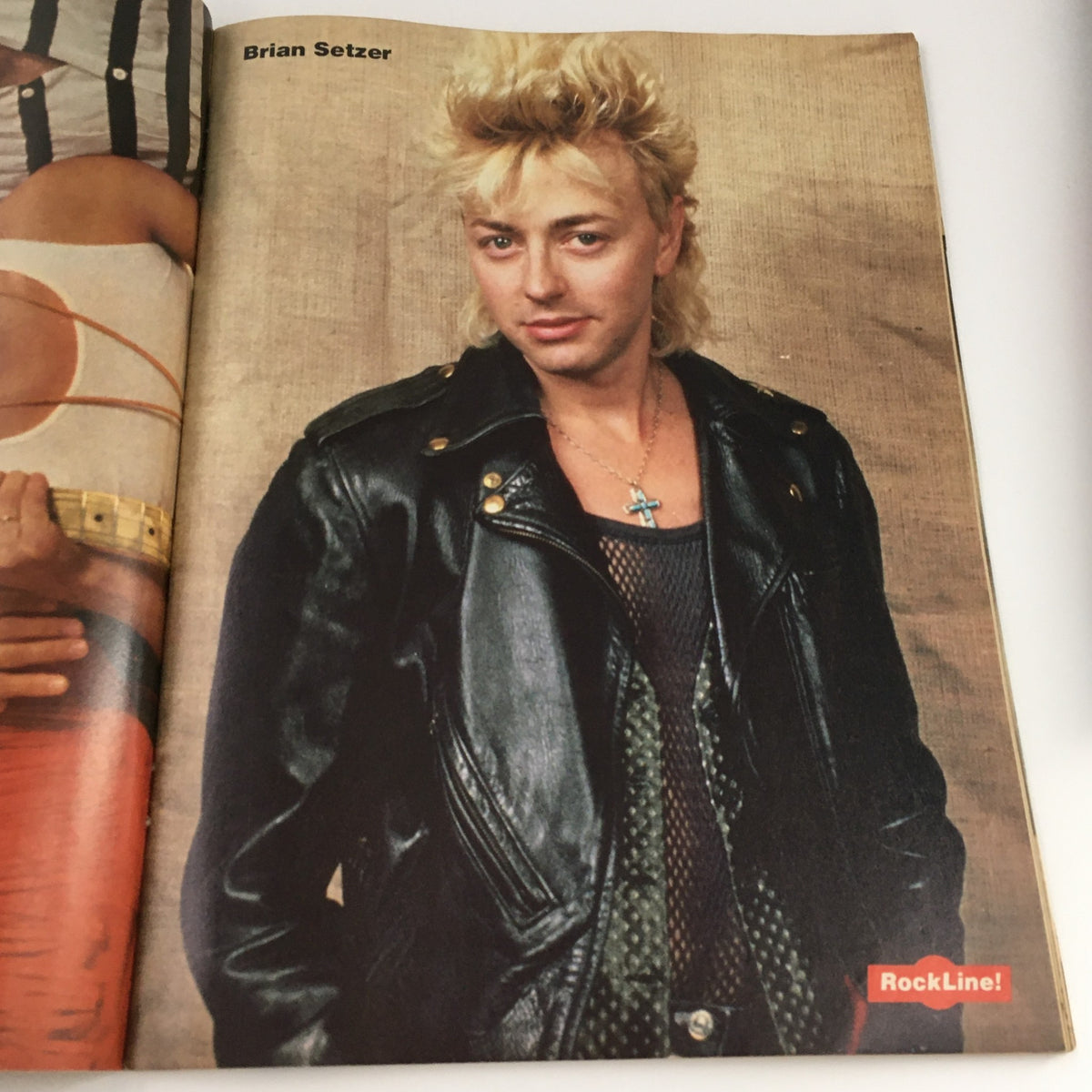 Brian Setzer featured in the September 1986 issue of 16 Magazine Rockline, showcasing 1980s rock fashion.