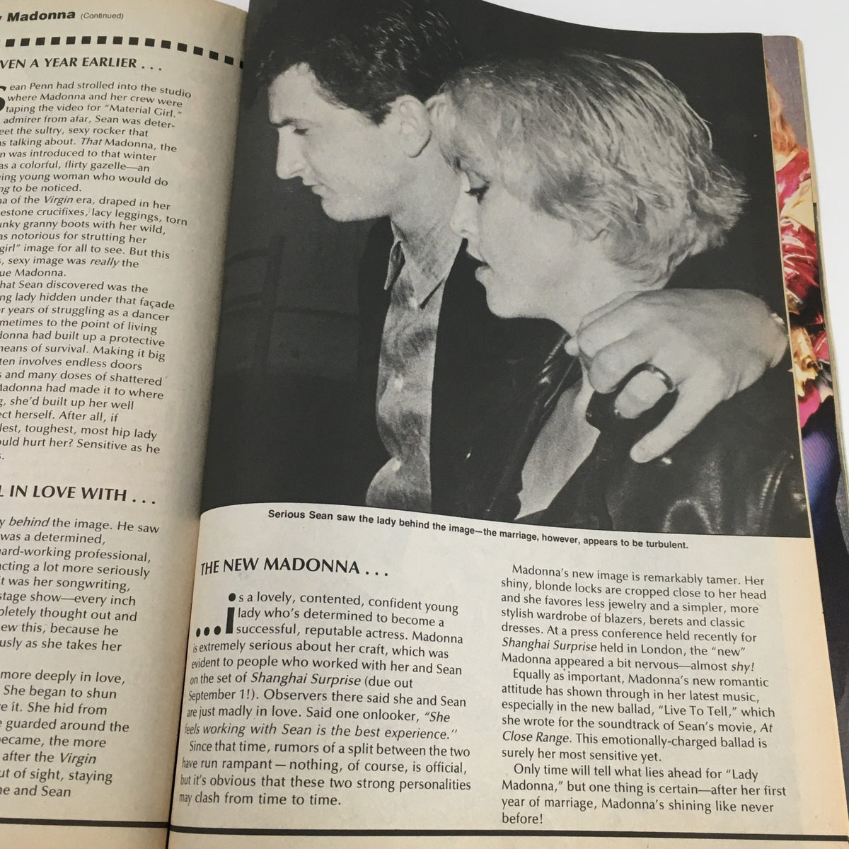 Madonna with Sean Penn featured in the September 1986 issue of 16 Magazine Rockline, capturing a moment in their turbulent relationship.