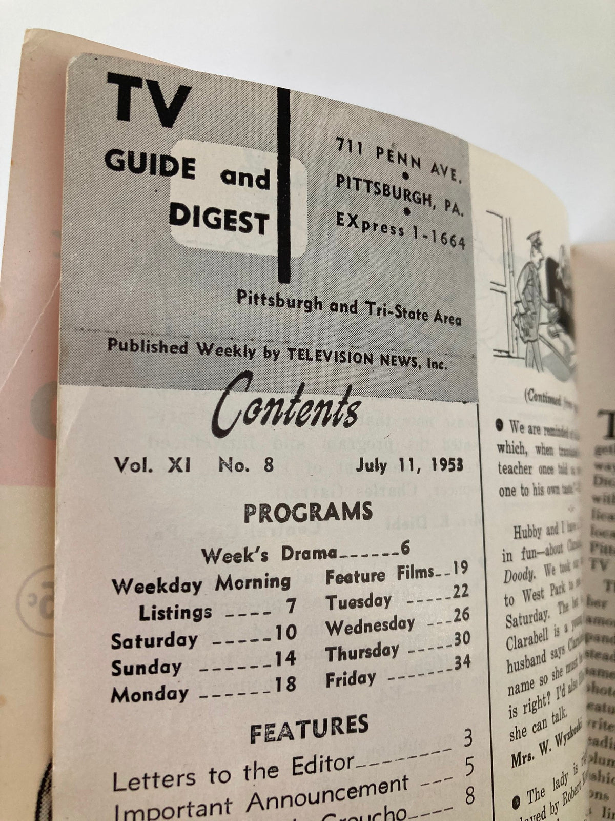 TV Digest Magazine July 11 1953 cover showing the title and publication details, highlighting the Pittsburgh and Tri-State Edition.